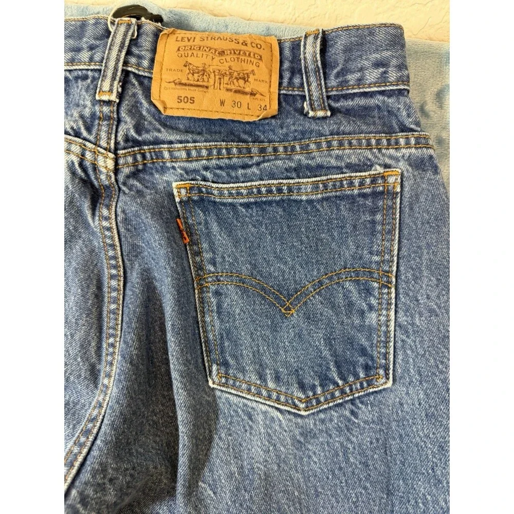 Vtg Levi’s 505 Orange Tab Jeans W30 L34 (Fits 28x32) Spain 90s Straight Leg Blue